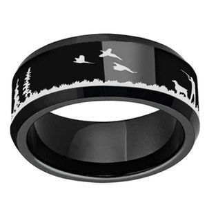 Mens Hunting Ring. Bird Duck Hunting Wedding Band (8mm). Black Tungsten Carbide.